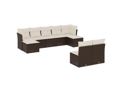 VIDAXL  Salon De Jardin Avec Coussins 9 Pcs Marron R&eacute;sine Tress&eacute;e