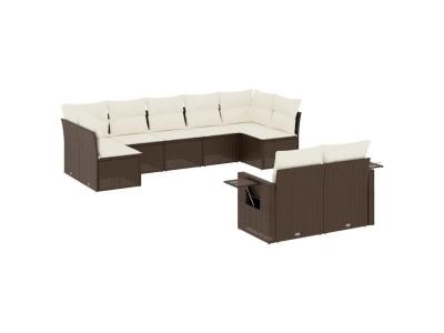 VIDAXL  Salon De Jardin Avec Coussins 9 Pcs Marron R&eacute;sine Tress&eacute;e