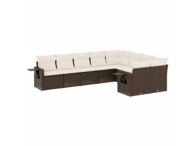 VIDAXL  Salon De Jardin Avec Coussins 9 Pcs Marron R&eacute;sine Tress&eacute;e