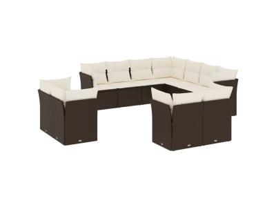 VIDAXL  Salon de Jardin avec Coussins 11 pcs, Canap&eacute;s de Terrasse, Ensemble de Meubles d'Ext&eacute;rieur Patio, Moderne, Marron 3218513 