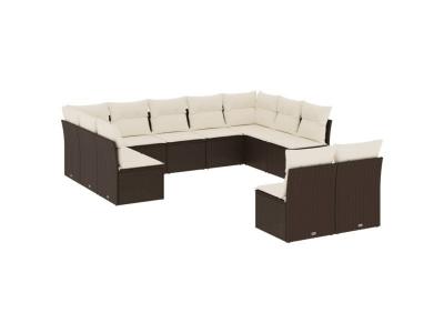 VIDAXL  Salon De Jardin Et Coussins 11 Pcs Marron R&eacute;sine Tress&eacute;e