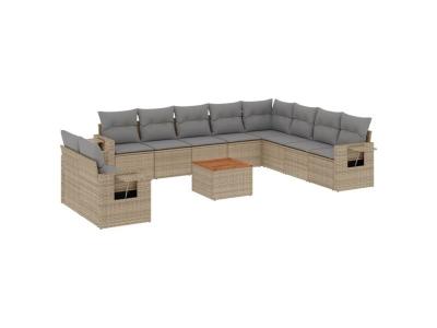VIDAXL  Salon De Jardin Et Coussins 11 Pcs M&eacute;lange Beige R&eacute;sine Tress&eacute;e