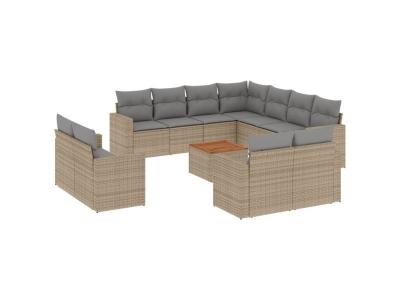 VIDAXL  Salon De Jardin Et Coussins 12 Pcs M&eacute;lange Beige R&eacute;sine Tress&eacute;e