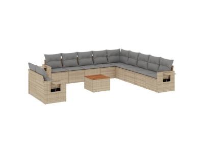  Vidaxl Salon De Jardin Et Coussins 12 Pcs M&eacute;lange Beige R&eacute;sine Tress&eacute;e