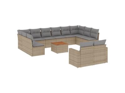 VIDAXL  Salon De Jardin Et Coussins 13 Pcs M&eacute;lange Beige R&eacute;sine Tress&eacute;e