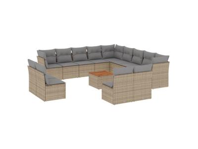 VIDAXL  Salon De Jardin Et Coussins 14 Pcs M&eacute;lange Beige R&eacute;sine Tress&eacute;e
