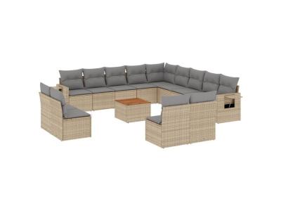 VIDAXL  Salon De Jardin Et Coussins 14 Pcs M&eacute;lange Beige R&eacute;sine Tress&eacute;e