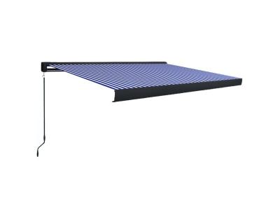 VIDAXL Store &agrave; cassette manuel 400x300 cm Bleu et blanc  bleu et blanc (cadre gris)