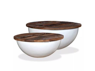 Table basse 2 pcs Bois de r&eacute;cup&eacute;ration massif blanc forme bol