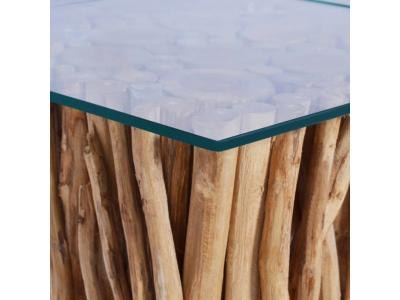 Table basse avec dessus en verre 66x66x40cm Bois de teck massif
