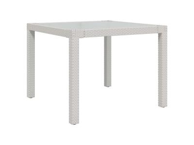 VIDAXL  table de jardin 90x90x75cm verre tremp&eacute; et r&eacute;sine tress&eacute;e blanc