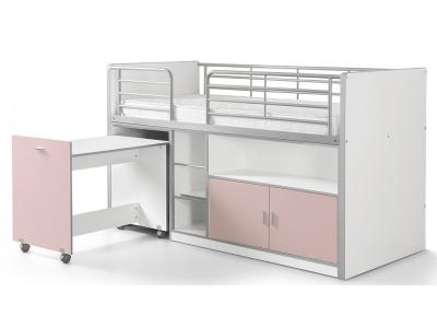 VIPACK  Lit Mezzanine + Bureau + Rangement 90x 200 Bonny Rose Clair