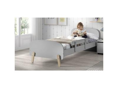 VIPACK  Kiddy Lit Simple En Bois Laqu Et Brut Et Sommier Gris + Barrire De Scurit Gris