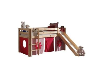 PARIS PRIX  - Lit Enfant Avec Toboggan pino Flower 90x200cm Naturel