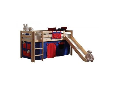 PARIS PRIX  - Lit Enfant Avec Toboggan pino Rouge 90x200cm Naturel