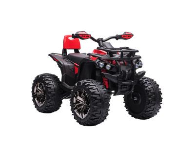 HOMCOM Voiture 4x4 quad buggy &eacute;lectrique enfant 12 V 8 Km/h max. effets lumineux sonores selle avec dossier porte-bagage avant m&eacute;tal PP rouge noir 