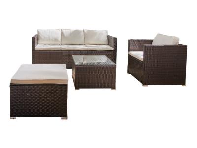BESTMOBILIER Wanaka - salon bas de jardin 5 places - r&eacute;sine tress&eacute;e et coussins beiges - noir / beige