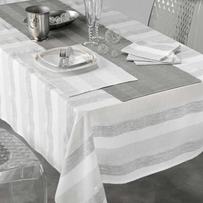 PARIS PRIX Nappe En Coton Tiss&eacute;e ""eldora"" 140x240cm Argent