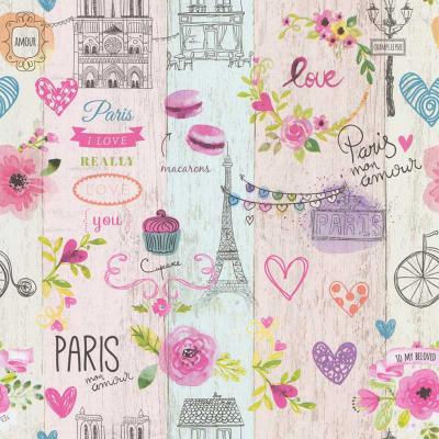 LUTECE Papier peint  imprim&eacute; Paris girly Rose 10.05 m x 0,53 m - Rose
