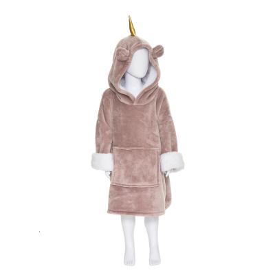 ATMOSPHERA Sweat plaid &agrave; capuche licorne rose enfant 