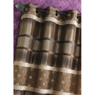 Rideau Jacquard Pois et Rayures Taupe 140 x 260cm - Taupe