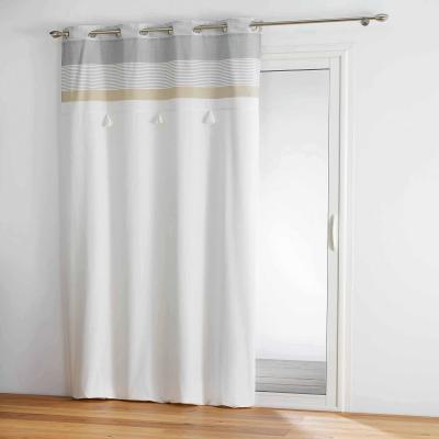 Rideau tamisant au top ray&eacute; avec pompons Blanc 140 x 240 cm - Blanc