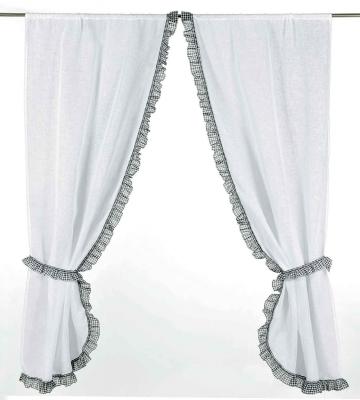 Voilage Bonne Femme Vichy blanc et noir - Blanc - 75 x 160 cm
