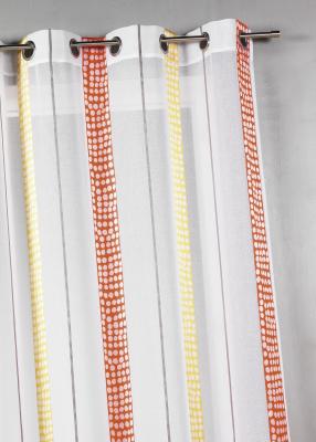 Voilage en &eacute;tamine &agrave; rayures verticales &agrave; pois - Corail - 140 x 260 cm