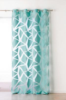 Voilage en Jacquard &agrave; Imprim&eacute;s G&eacute;om&eacute;triques Bleu 140 x 245 cm - Bleu