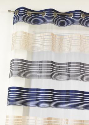 Voilage en organza &agrave; fines rayures horizontales Marine 140 x 240 cm