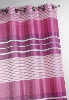 Voilage fantaisie &agrave; rayures horizontales - Framboise - 140 x 240 cm