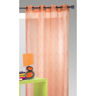Voilage organza gribouillis et bulles brod&eacute;e terracota 240 x 140