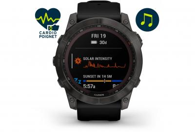 GARMIN Montre GPS  Fenix 7X Sapphire Solar DLC SS22, Carbon Grey/Black