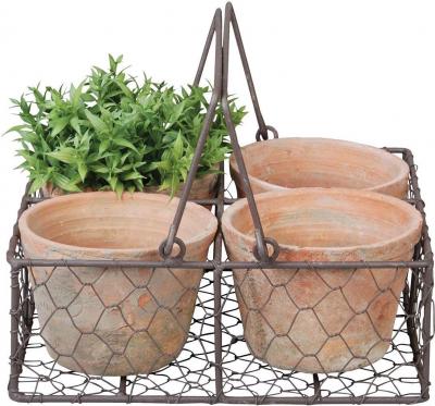 Lot 4 pots et leur panier en m&eacute;tal avec anse - 0,3 l