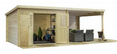 EDEN PARTENAIRE JARDIN Abri de jardin mono-pente avec auvent en bois Vend&eacute;e Beige