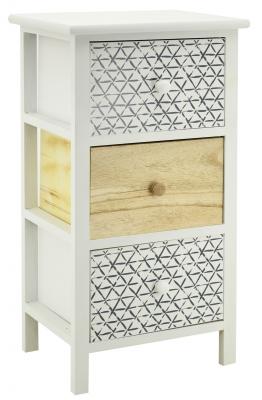 Commode 3 tiroirs en bois teint&eacute; blanc et naturel 3 tiroirs Blanc 