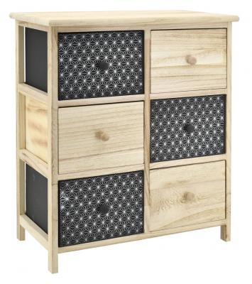 Aubry Gaspard - Commode en bois teint&eacute; noir et naturel 6 tiroirs