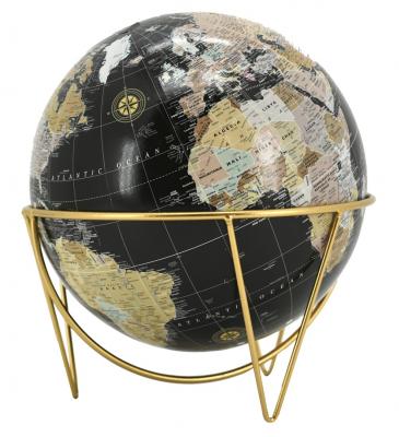 Aubry Gaspard - Globe en r&eacute;sine noire et m&eacute;tal dor&eacute;