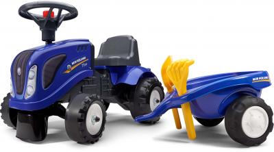 FALK Porteur tracteur New Holland avec remorque - pelle et rateau - Bleu
