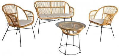 AUBRY GASPARD Salon de jardin en rotin 4 pi&egrave;ces table plateau en verre