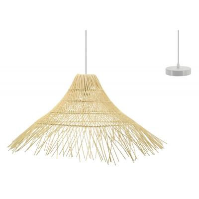  Suspension &agrave; frange en rotin naturel et m&eacute;tal