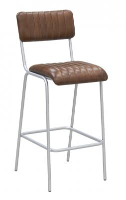 Aubry Gaspard - Tabouret de bar en cuir et m&eacute;tal Hauteur si&egrave;ge 75 cm