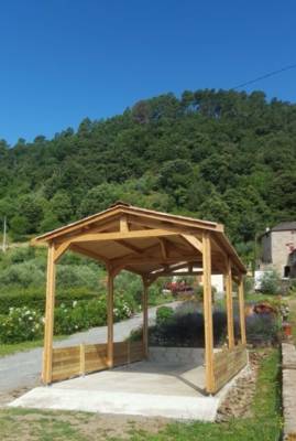 CPBF Abri deux pentes adoss&eacute; Azur pour Camping car  8 poteaux 400 x 800 cm