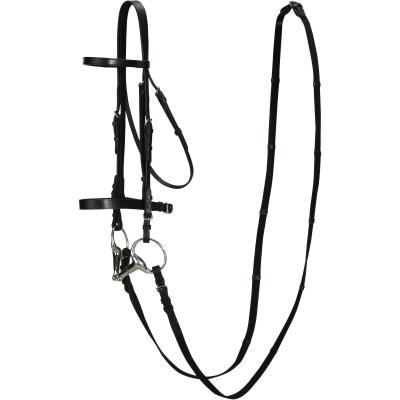 FOUGANZA Filet et r&ecirc;nes &eacute;quitation cuir muserolle fran&ccedil;aise Cheval et Poney - 100 noir