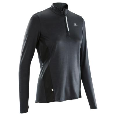 KALENJI T-shirt respirant manches longues de running Femme - KIPRUN Run 100 Dry Noir