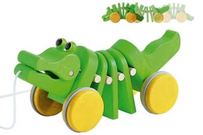 PLAN TOYS  - Alligator, jeu &agrave; tirer en bois d'h&eacute;v&eacute;a