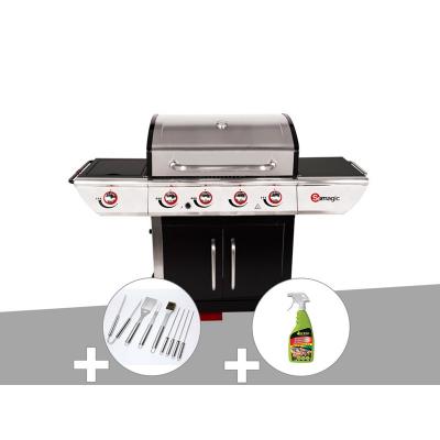 SOMAGIC Barbecue &agrave; gaz avec chariot manhattan 450gpi + plancha + malette de 8 accessoire