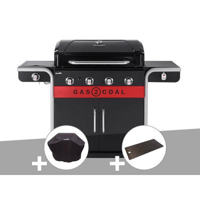 CHAR BROIL Barbecue &agrave; gaz et &agrave; charbon Gas2Coal Char-Broil 2.0 4B + Housse de protection + Plancha
