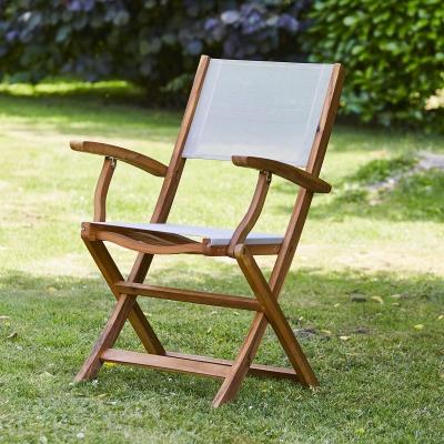 BERAH GETAH Fauteuil de jardin pliant en acacia massif et textil&egrave;ne gris - Marron
