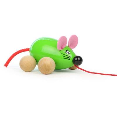 Jouet &agrave; Tirer Souris Verte en Bois